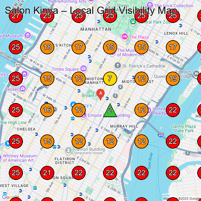 Salon Kinya GeoGrid visibility map for Hair Salon in W 42nd St